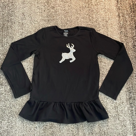 Gymboree Girls Long-Sleeve Shirt Size 10 with sparkly sequinned reindeer front - Picture 1 of 4